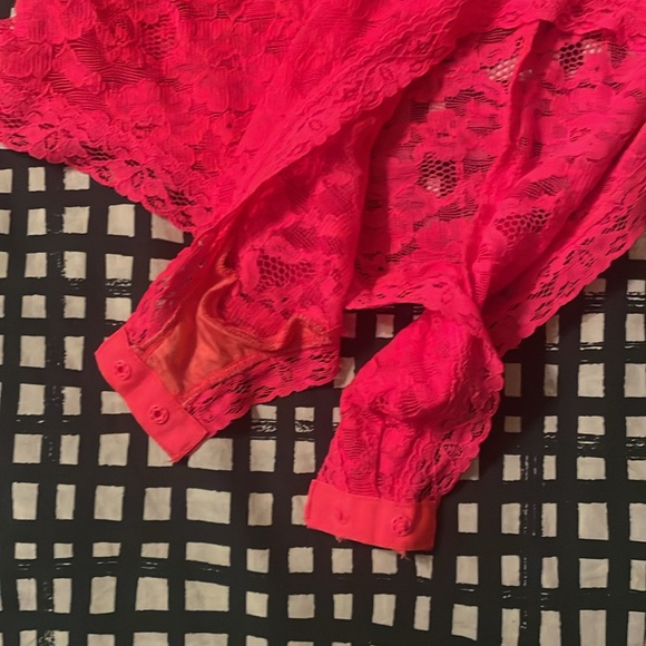 Anthropologie Hot Pink Lace one piece w/snap closure Size Large - Picture 6 of 9
